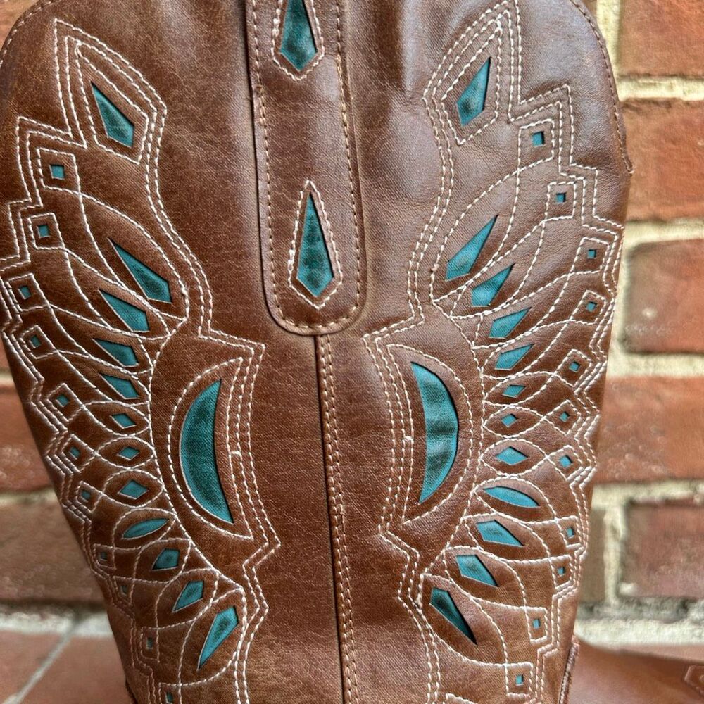 Free People Matisse Willa Western Boots Brown Turquoise Embroidered 7.5 NEW - Picture 4 of 16